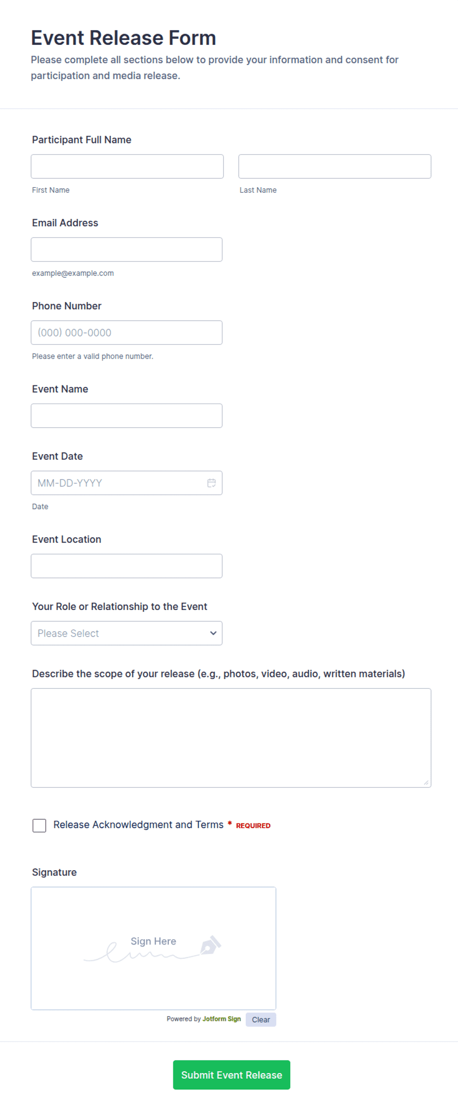 Event Release Form Template | Jotform