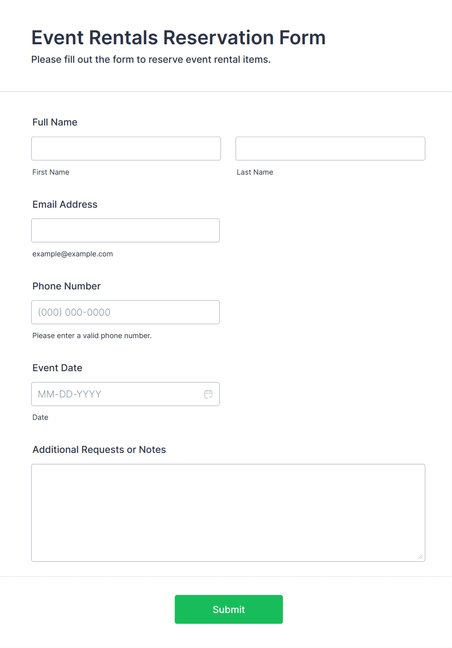 Event Rentals Reservation Form Template | Jotform