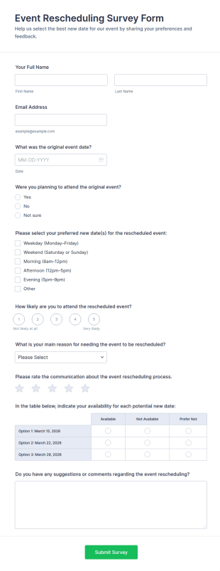 Event Rescheduling Survey Form Template