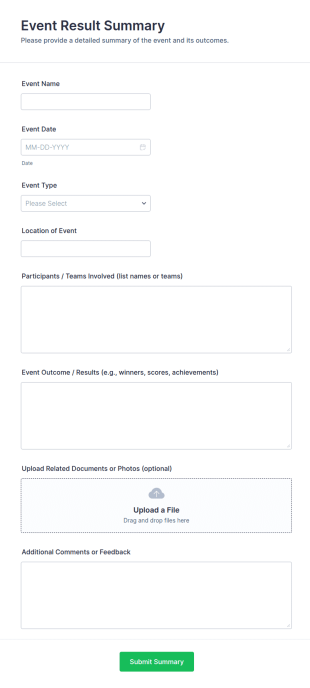 Event Result Summary Form Template