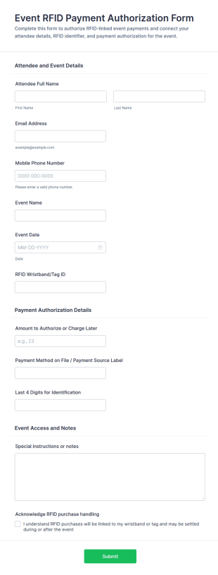 Event RFID Payment Authorization Form Template