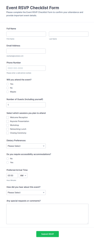 Event RSVP Checklist Form Template