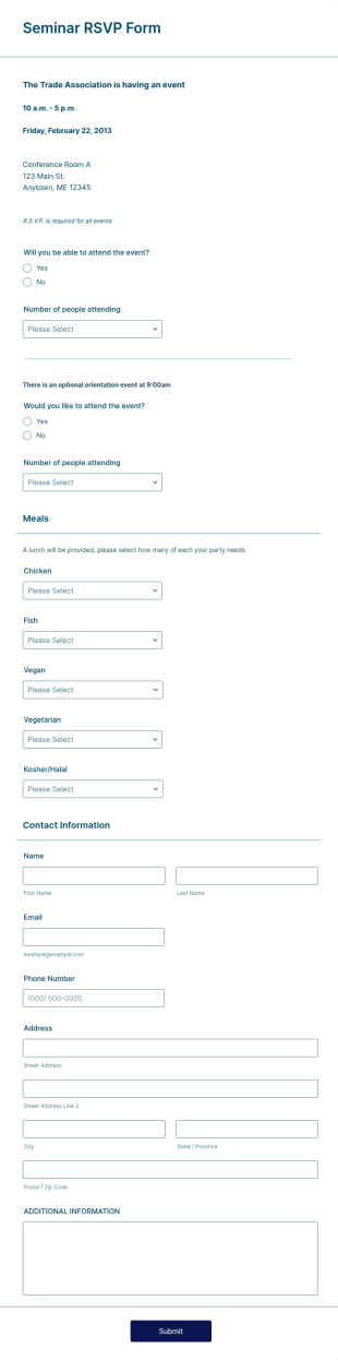 Seminar RSVP Form Template