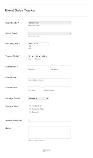 Event Sales Tracker Closing Event (7/12 14) Form Template