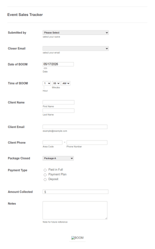 Event Sales Tracker Closing Event (7/12 14) Form Template