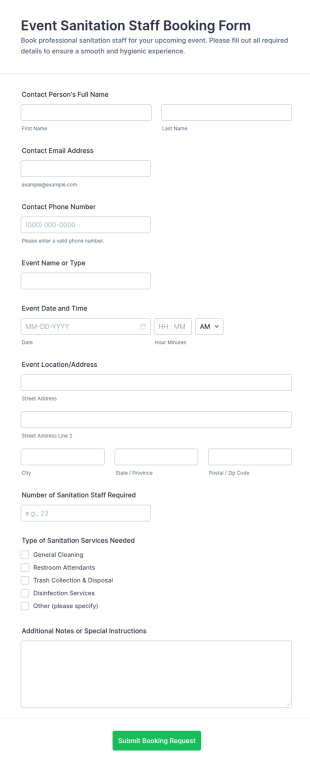Event Sanitation Staff Booking Form Template