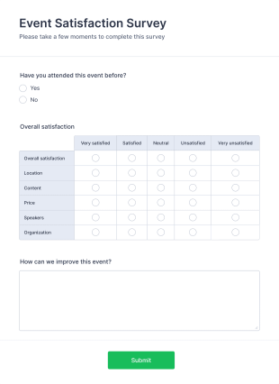 Event Satisfaction Survey Form Template