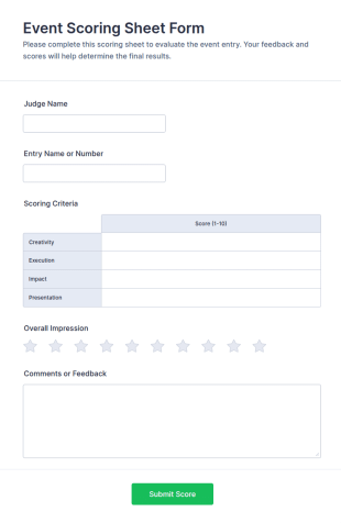 Event Scoring Sheet Form Template