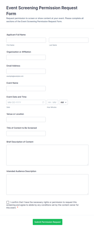 Event Screening Permission Request Form Template
