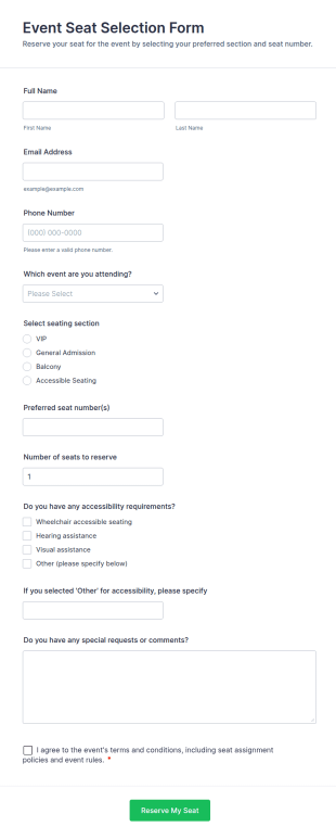 Event Seat Selection Form Template
