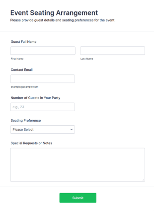 Event Seating Arrangement Form Template
