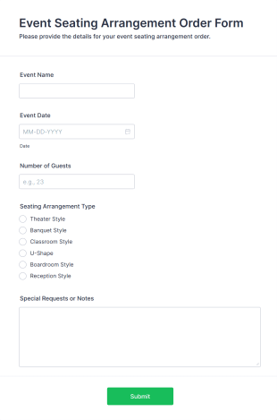 Event Seating Arrangement Order Form Template