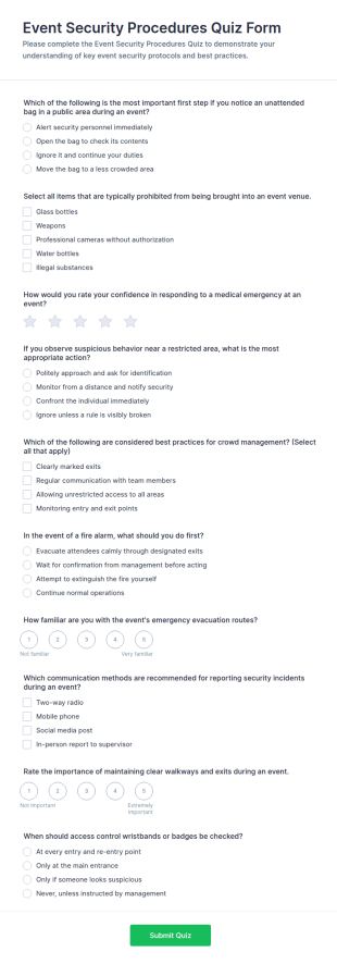 Event Security Procedures Quiz Form Template
