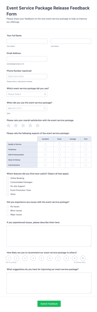 Event Service Package Release Feedback Form Template