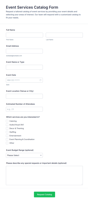 Event Services Catalog Form Template