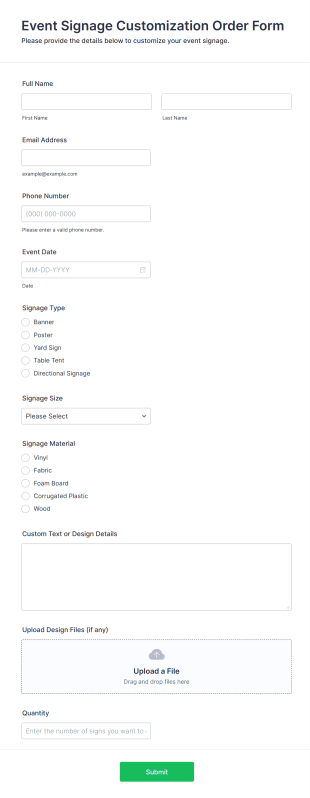 Event Signage Customization Order Form Template