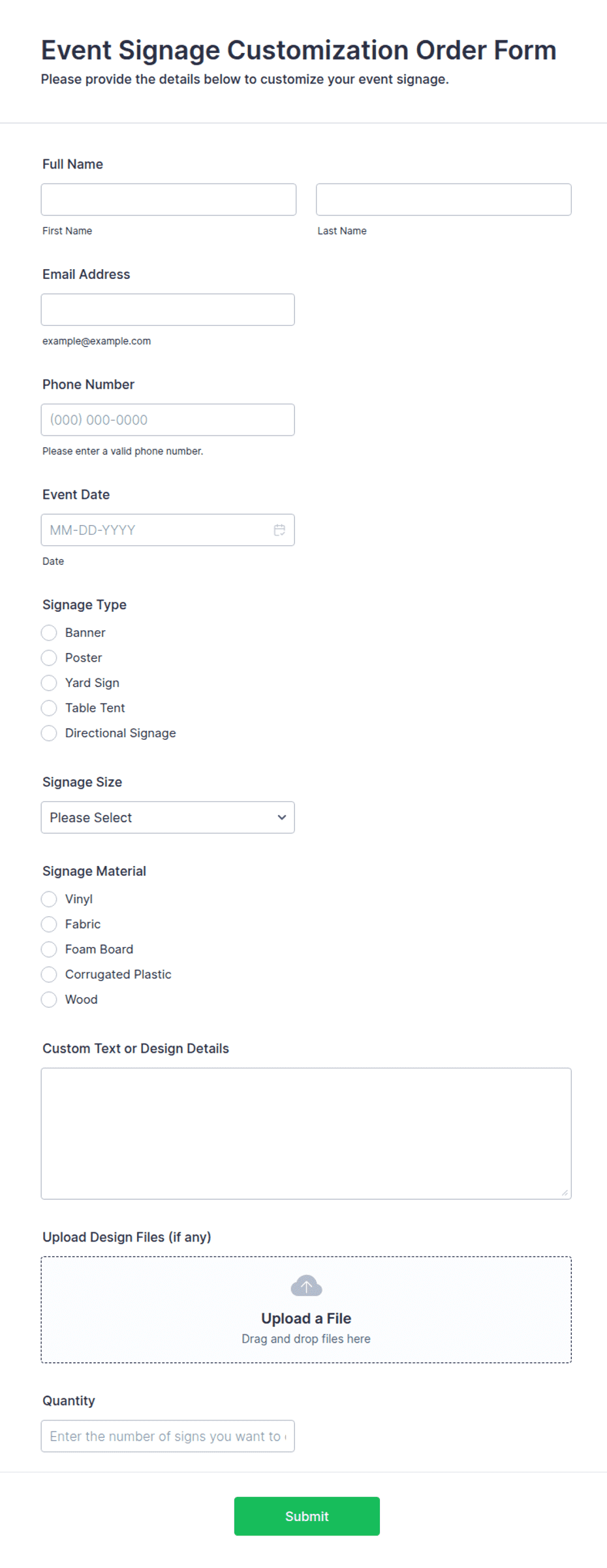 Event Signage Customization Order Form | Jotform
