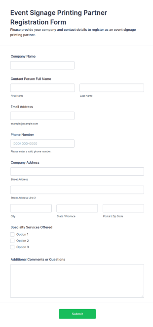 Event Signage Printing Partner Registration Form Template