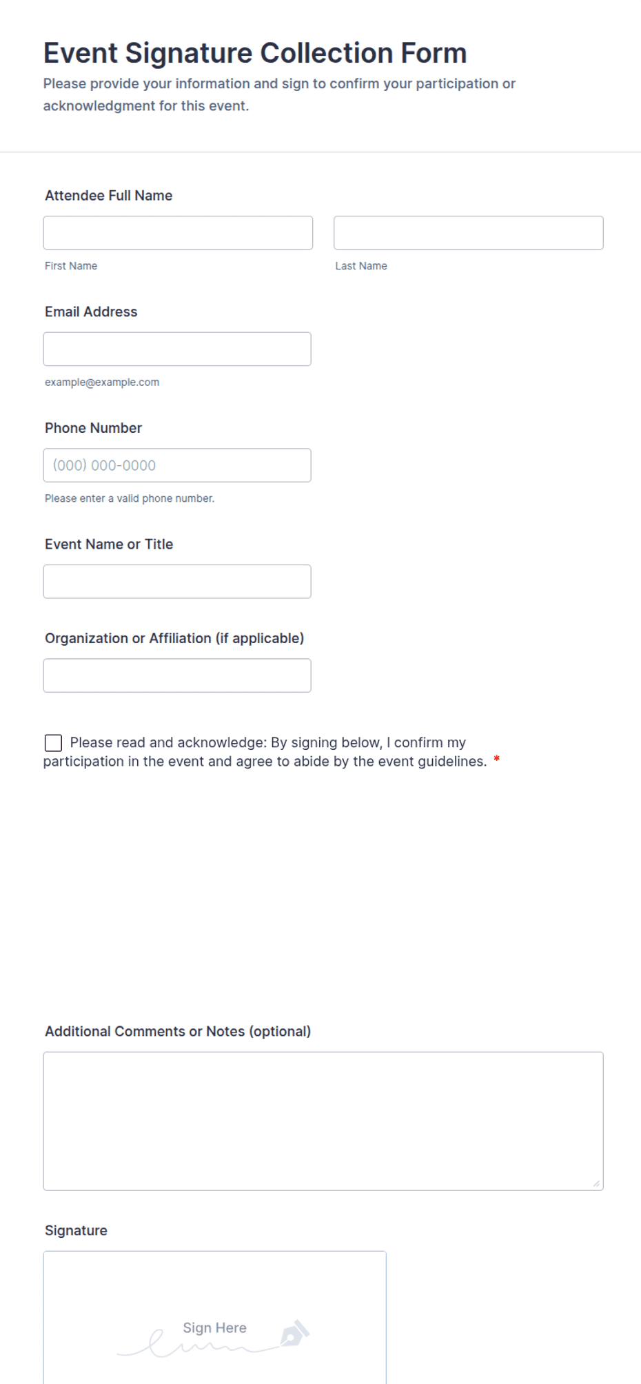 Signature Sort Form Event Signature Collection Form Template | Jotform