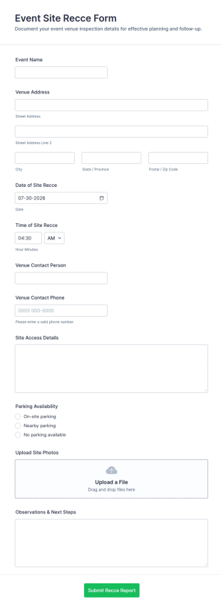Event Site Recce Form Template