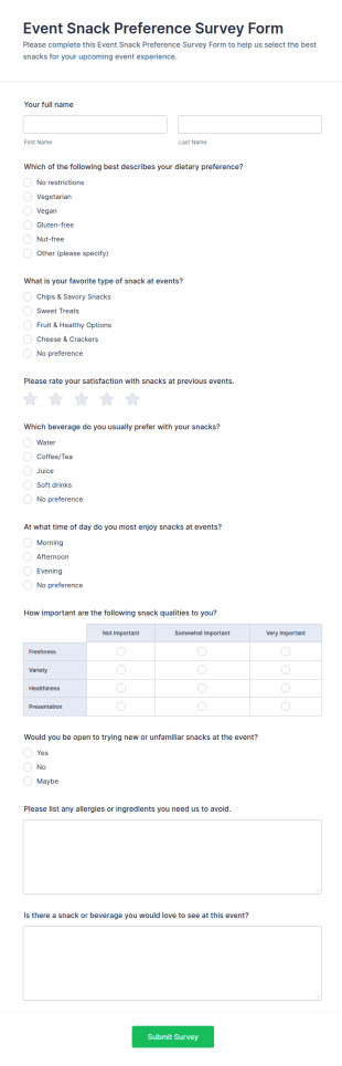 Event Snack Preference Survey Form Template