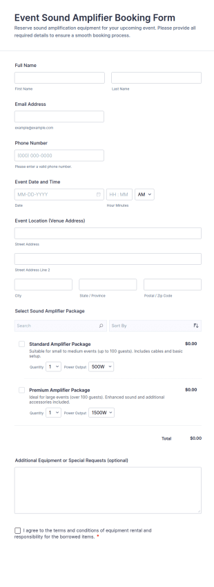 Event Sound Amplifier Booking Form Template