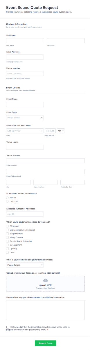 Event Sound Quote Request Form Template