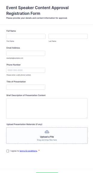 Event Speaker Content Approval Registration Form Template
