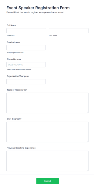 Event Speaker Registration Form Form Template