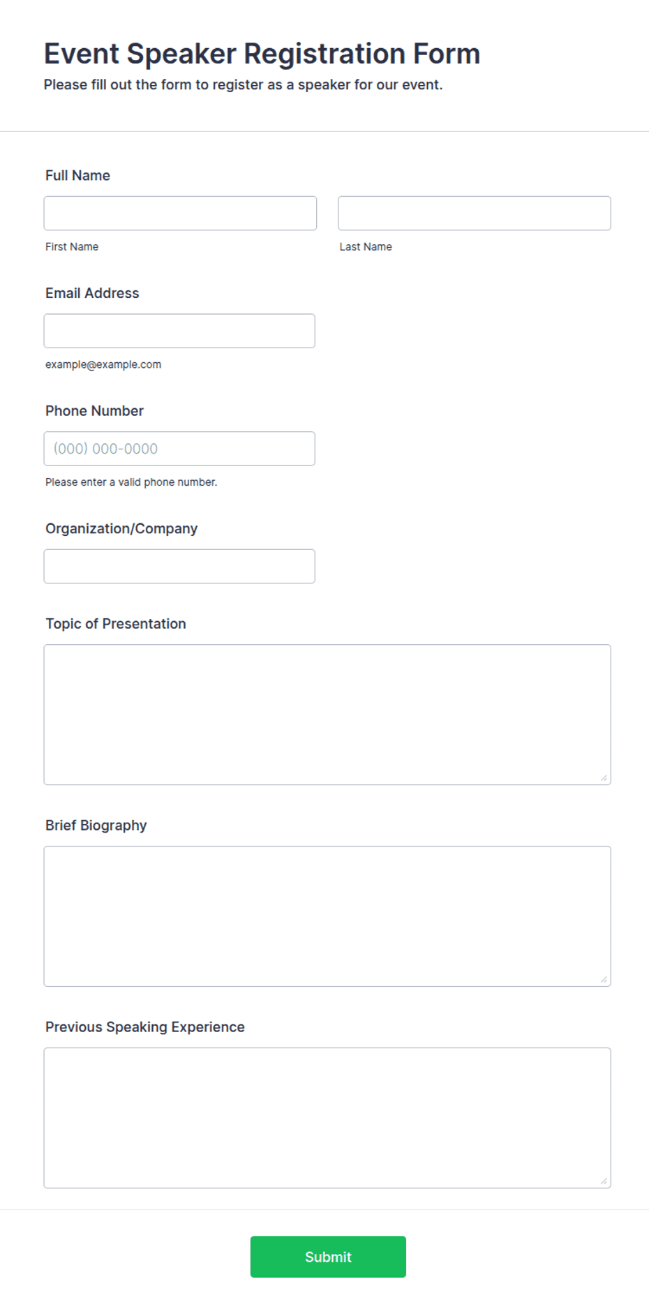 Event Speaker Registration Form Template | Jotform