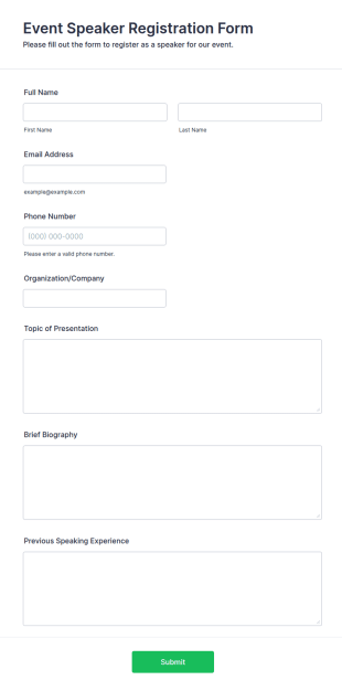 Event Speaker Registration Form Template