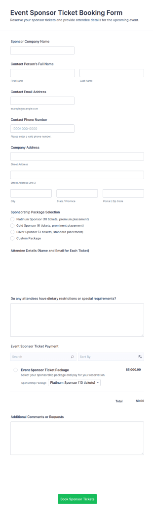 Event Sponsor Ticket Booking Form Template