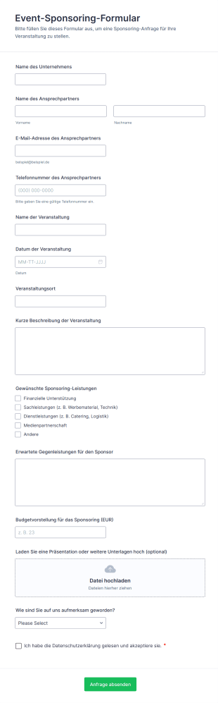 Event Sponsoring Formular