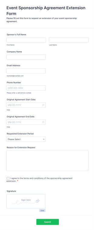 Event Sponsorship Agreement Extension Form Template