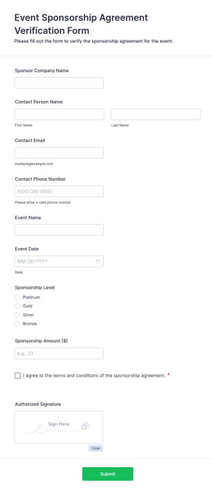 Event Sponsorship Agreement Verification Form Template