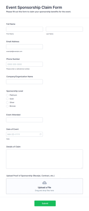 Event Sponsorship Claim Form Form Template