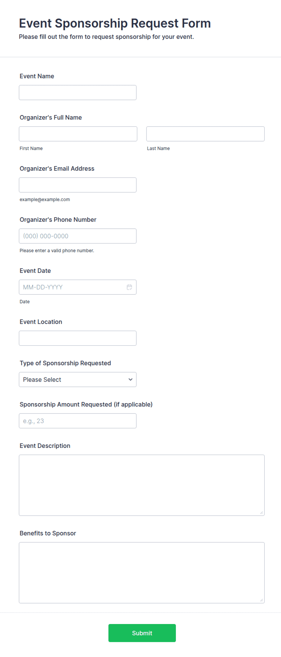 Event Sponsorship Request Form Template Jotform