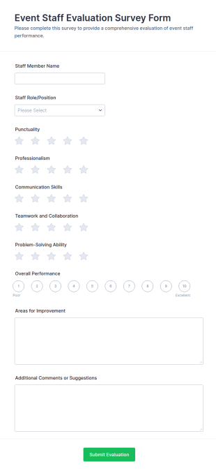 Event Staff Evaluation Survey Form Template