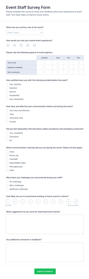 Event Staff Survey Form Template