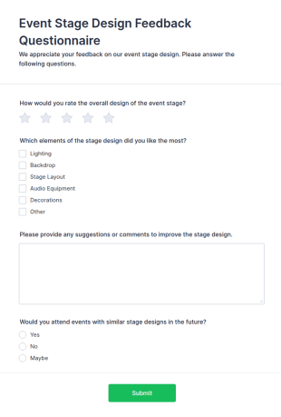 Event Stage Design Feedback Questionnaire Form Template