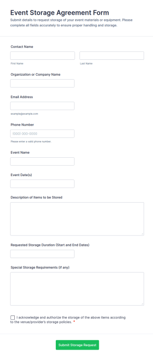 Event Storage Agreement Form Template