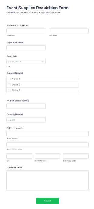 Event Supplies Requisition Form Template