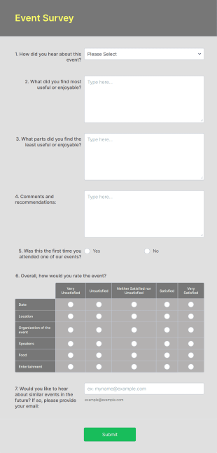 Event Survey Form Template