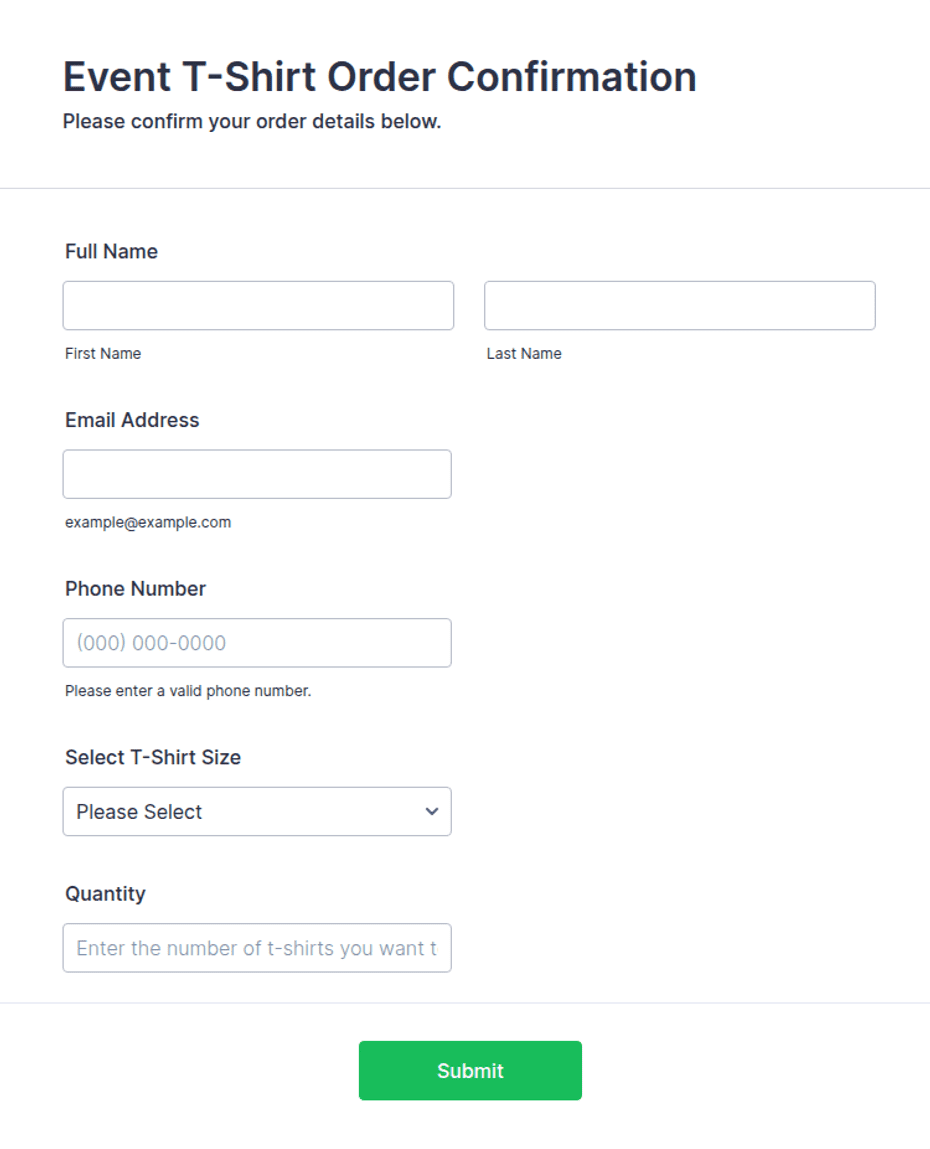 Event T-Shirt Order Confirmation Form Template | Jotform