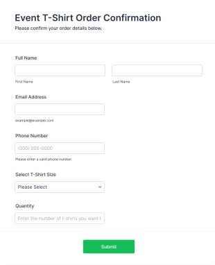 Event T Shirt Order Confirmation Form Template
