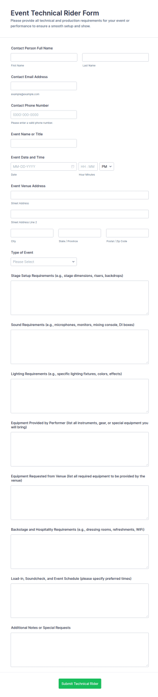 Event Technical Rider Form Template