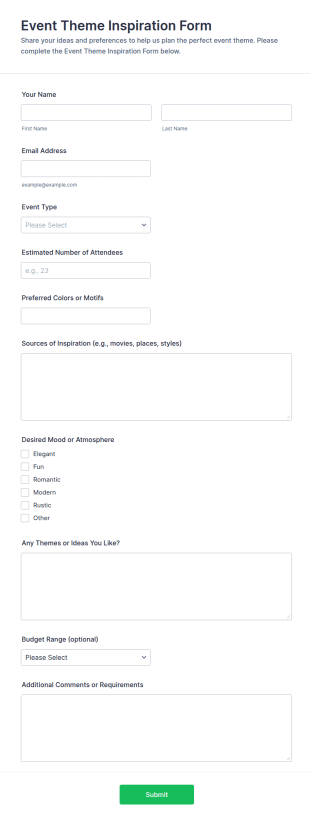 Event Theme Inspiration Form Template