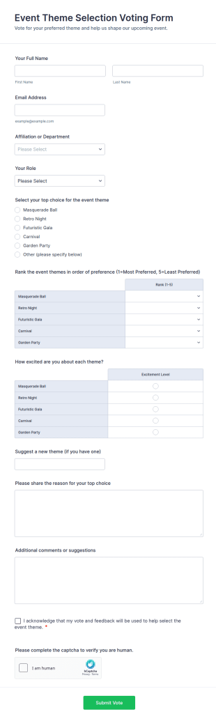 Event Theme Selection Voting Form Template