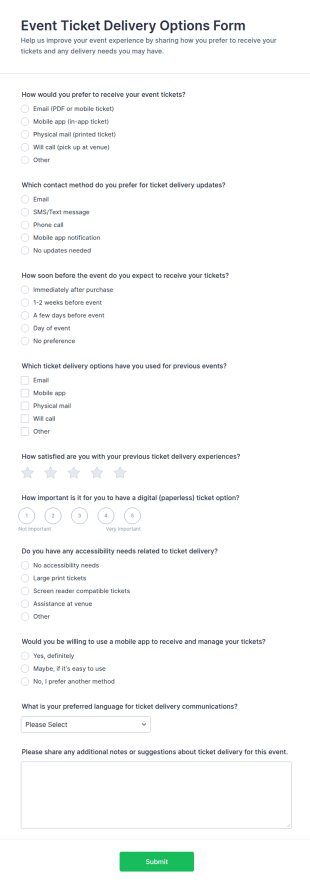 Event Ticket Delivery Options Survey Form Template