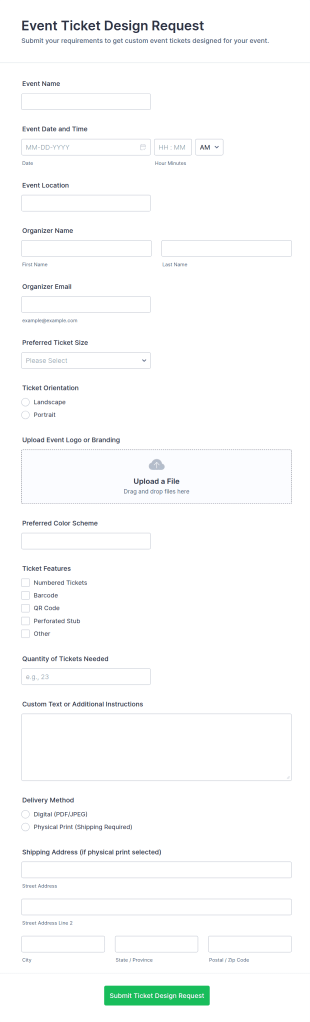 Event Ticket Design Form Template